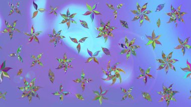 Raster illüstrasyonu. Çiçek ve yapraklı karalama şeklinde Raster çiçek deseni. Yumuşak, bahar çiçekleri menekşe renklerinde.