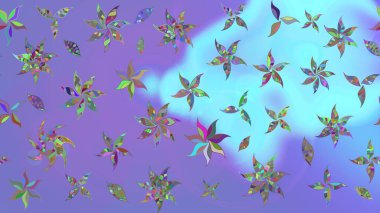 Düz Çiçek Elementleri Tasarımı. Renkli Bahar Teması eskiz kalıbı. Raster illüstrasyonundaki çiçek desenli çizim. Mor renkte çiçekler.