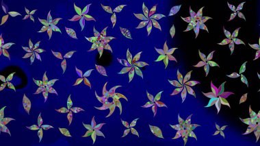 Düz Çiçek Elementleri Tasarımı. Renkli Bahar Teması eskiz kalıbı. Mavi renkli şirin çiçek deseni. Raster Modaya uygun kumaş deseni.