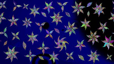 Modern çiçek arkaplanı. Parlak renkli çiçekleri ve mavi yaprakları olan harika bir çiçek deseni. Halk tarzı. Moda baskıları için zarif bir şablon.