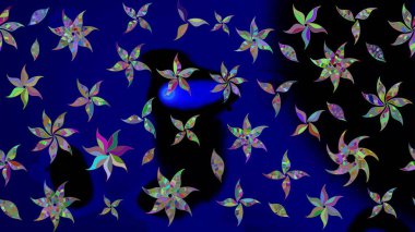 Raster illüstrasyonu. Robot resim. Mavi renkli çiçekler. Şirin çiçek elementleri..