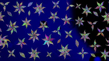 Tekstil tasarımı için mavi renkli geleneksel halk çiçekleri buketi. Üzerinde gelincikler ve vadi zambakları olan renkli çiçek desenli nakış..