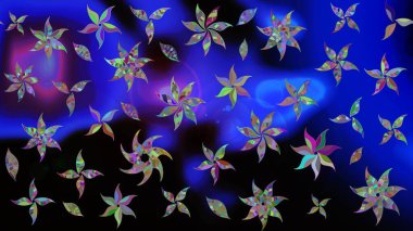 Çiçek kompozisyonu, el boyası, hassas şablon. Mavi renkte manzaralı çiçek deseni. Üst manzara, yumuşak stil. Sevgililer günü ve tebrik kartı konsepti için şık bir davet.