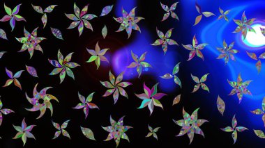 Siyah renkli çiçekler. Raster illüstrasyonunda çiçek deseni çizimi.