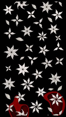 Düz Çiçek Elementleri Tasarımı. Siyah renkli çiçekler. Sevimli çiçek raster deseni. Renkli Bahar Teması çizim şablonu.