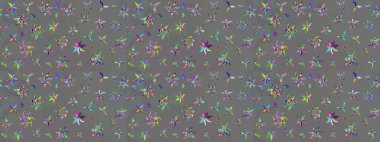 Raster illüstrasyonundaki çiçek desenli çizim. Suluboya tarzında gri renkte çiçekler.