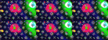 Gri renkli Asya tekstili. Çiçek desenli çizim. Raster illüstrasyonu.