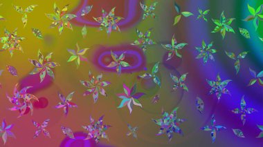 Raster illüstrasyonundaki çiçek desenli çizim. Düz Çiçek Elementleri Tasarımı. Süslü kumaş deseni. Renkli Bahar Teması çizim şablonu.