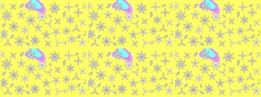 Sarı renkli çiçekler. Raster illüstrasyonu. Robot resim. Şirin çiçek elementleri..