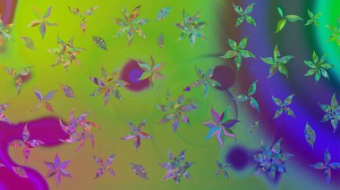 Raster illüstrasyonundaki çiçek desenli çizim. Yeşil renkte çiçekler.