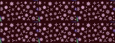 Dallı bahar çiçekleriyle desen, kahverengi renklerle çiçek siluetiyle desen. Raster deseni.