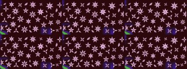 Düz Çiçek Elementleri Tasarımı. Kahverengi renkli çiçekler. Raster illüstrasyonundaki çiçek desenli çizim. Renkli Yaz Teması çizim şablonu.