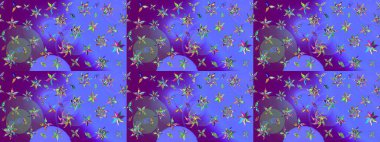 Robot resim. Şirin çiçek elementleri. Raster illüstrasyonu. Mor renkte çiçekler.