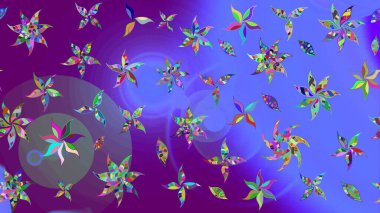 Düz Çiçek Elementleri Tasarımı. Raster illüstrasyonu. Mor renkli çiçekler. Renkli Bahar Teması eskiz kalıbı. Çiçekli çiçek deseni, suluboya..