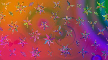 Düz Çiçek Elementleri Tasarımı. Raster illüstrasyonundaki çiçek desenli çizim. Renkli Bahar Teması eskiz kalıbı. Pembe renkte çiçekler.