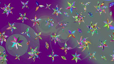 Mor renkli çiçekler. Asya tekstil tarzında. Raster illüstrasyonu. Çiçek desenli çizim. Raster illüstrasyonu.