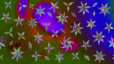 Küçük çiçekli yay deseni çiz. Suluboya tarzında yeşil renkte. Raster illüstrasyonu.