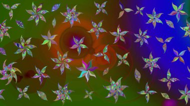 Raster illüstrasyonu. Çiçek süslemeli çizim deseni. Yeşil renkte çiçekler.