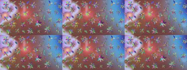 Düz Çiçek Elementleri Tasarımı. Raster illüstrasyonundaki çiçek desenli çizim. Renkli Bahar Teması eskiz kalıbı. Süslü kumaş deseni.