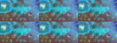 Düz Çiçek Elementleri Tasarımı. Mavi renkli çiçekler. Sevimli çiçek raster deseni. Renkli Bahar Teması çizim şablonu.