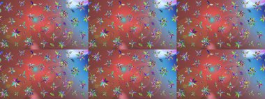 Renkli Bahar Teması eskiz kalıbı. Çiçekli çizim şekli. Düz Çiçek Elementleri Tasarımı. Kahverengi renkte çiçekler.