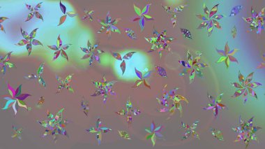 Raster illüstrasyonu. Raster deseni. Gri renklerde bahar çiçekleri. Patlayan çiçekler soyut yerleştirilmiş.