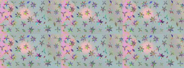 Eskiz klasiği. Renkli Bahar Teması eskiz kalıbı. Düz Çiçek Elementleri Tasarımı. Raster Şirin kumaş deseni.