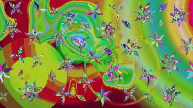 Düz Çiçek Elementleri Tasarımı. Renkli Bahar Teması eskiz kalıbı. Sevimli çiçek raster deseni. Yeşil renkte çiçekler.