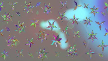 Raster illüstrasyonu. Yaprak ve çiçeklerin suluboya resimleri, gri renkte çizimler. Gri renkte bahar çiçekleri..