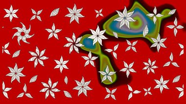 Kırmızı renkte çiçekler. Hediye ambalaj kağıdı, tebrik kartları, posterler ve pankart tasarımı. Raster düz çiçek çizim deseni.