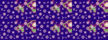 Düz Çiçek Elementleri Tasarımı. Renkli Bahar Teması eskiz kalıbı. Çiçek desenli çizim. Mavi renkli çiçekler. Raster illüstrasyonu. Asya tekstil tarzında.