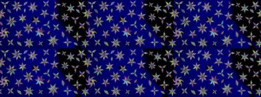 Çiçek desenli çizim. Düz Çiçek Elementleri Tasarımı. Asya tekstil tarzında. Renkli Bahar Teması eskiz kalıbı. Mavi renkli çiçekler. Raster illüstrasyonu.