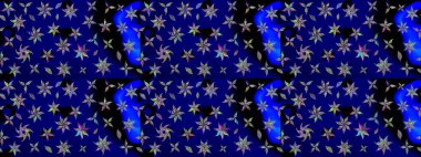 Mavi renkli çiçekler. Raster illüstrasyonunda çiçek deseni çizimi.