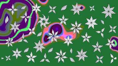 Düz Çiçek Elementleri Tasarım Raster illüstrasyonu. Çiçek desenli eskiz. Renkli Bahar Teması eskiz kalıbı. Yeşil renkte çiçekler.