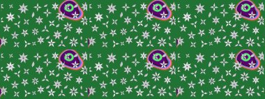 Çiçekli çiçek deseni, suluboya. Yeşil renkli çiçekler. Renkli Bahar Teması eskiz kalıbı. Düz Çiçek Elementleri Tasarımı. Raster illüstrasyonu.