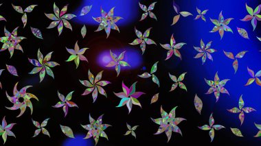 Raster Çiçek İllüstrasyonu güzel tekstil. Siyah renkli etnik çiçeklerle zarif eskiz deseni.