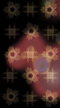 Bokeh siyahi, kahverengi, griler ve kar taneleriyle dekoratif Noel arkaplanı. Raster illüstrasyonu.