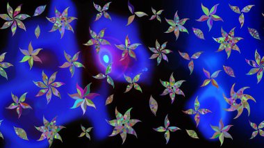 Mavi renkte etnik çiçeklerle süslenmiş zarif bir eskiz. Raster Çiçek İllüstrasyonu güzel tekstil..