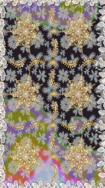 Geleneksel raster ve altın desen. Klasik oryantal desen gri renklerden üstündür. Damask pürüzsüz süsü.