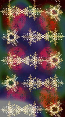 Yüzey için tekrarlanan doku, ambalaj kağıdı, yeşil, mor ve kahverengi renkler. Raster illüstrasyonu. Renkli arka planda izole kar taneleri. Kış kar tanesi, raster arkaplan.