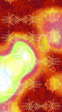 Kırmızı, turuncu ve sarı renkte çiçekler. Raster illüstrasyonu. Şatafatlı bahar bahçesi dokusu. Kırmızı, turuncu ve sarı renkte çiçek çizimi. Çiçek deseni.