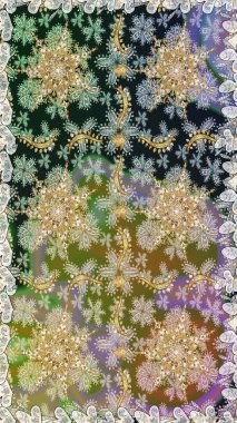 Altın şablon. Raster illüstrasyonu. Gri renkli Royal retro. Klasik çiçek dokusu. Kusursuz desenli altın elementler. Kart, duvar kağıdı, ambalaj, tekstil için klasik tasarım.