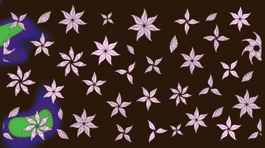 Raster illüstrasyonu. Düz Çiçek Elementleri Tasarımı. Taslak desenli, modaya uygun kumaş deseni. Renkli Bahar Teması eskiz kalıbı. Şirin çiçek elementleri..