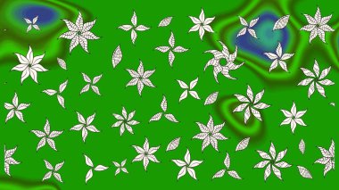 Yeşil renkli çiçekler. Hediye ambalaj kağıdı, tebrik kartları, posterler ve pankart tasarımı. Raster düz çiçek çizim deseni.