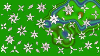 Çiçek desenli çizim. Yeşil renkli çiçekler. Raster illüstrasyonu. Raster illüstrasyonu. Asya tekstil tarzında.