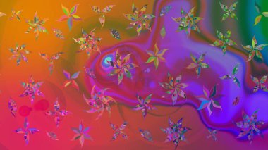 Çiçeksel çizim kalıbının yansıması. Vadinin çiçekleri mor renklerde.