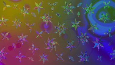 Çiçekli karalama şeklinde Raster çiçek deseni. Kahverengi renkli çiçekler. Yumuşak, bahar çiçekli arka plan.