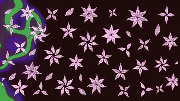 Parlak renkli fantezi çiçekleri, yapraklar, kahverengi renkli tomurcuklar, kahverengi. Suluboya el çizimi elementli çiçek çizimi deseni.