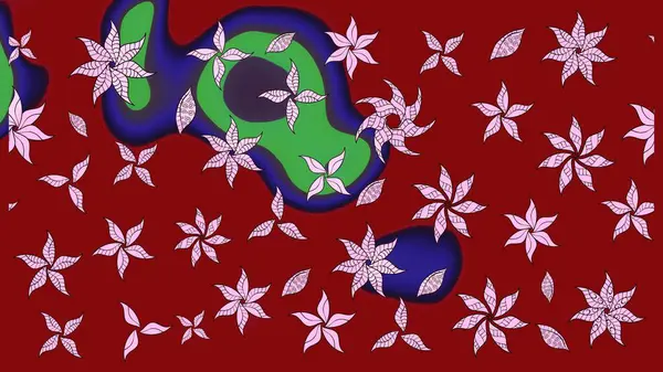 Raster illüstrasyonu. Çiçekli karalama şeklinde Raster çiçek deseni. Kibarca, yaz çiçekleri kırmızı renklerde.