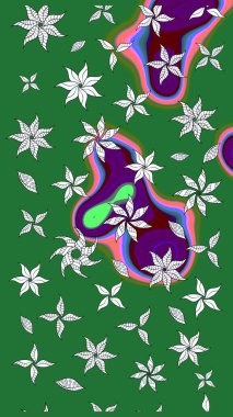 Çiçek süslemeli çizim deseni. Raster illüstrasyonu. Yeşil renkte çiçekler.